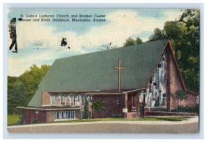Vintage St. Likes Lutheran Church North Deleware Manhattan Kansas Postcard F110E