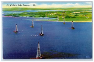 c1950's Oil Wells Derricks in Lake Texoma Texas and Oklahoma OK Vintage Postcard