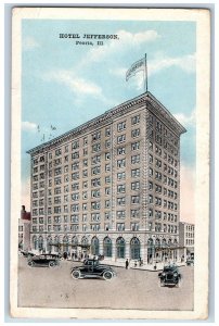 Peoria Illinois IL Postcard Hotel Jefferson Building Exterior Roadside 1920