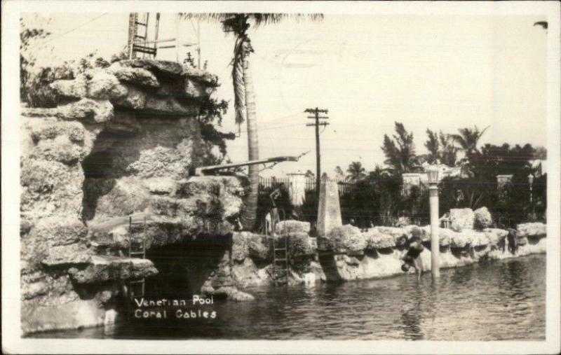 Miami Coral Gables FL Venetian Pool 1929 Used Real Photo Postcard 