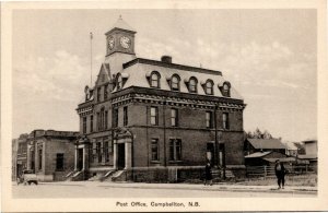 Postcard New Brunswick Campbellton Post Office Old Car Tower Clock 1940s K28