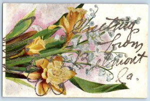 Belmont Iowa IA Postcard Greetings Embossed Flowers And Leaves c1910's Antique