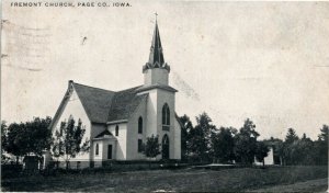 Postcard IA Page County Red Oak Fremont Lutheran Church Flag Cancel 1908 H15