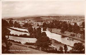 TOTNES DEVON UK TOTAL VIEW TOTNES & RIVER DART WITH SHIP PHOTO POSTCARD c1910s