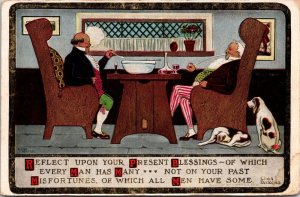 VINTAGE POSTCARD REFLECT ON YOUR PRESENT BLESSINGS TWO MEN ENGAGED MAILED 1910