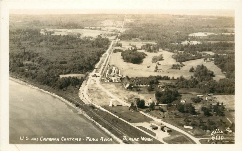 RPPC Postcard Ellis Photo 6110 U.S. and Canadian Customs Peace Arch Blaine WA 