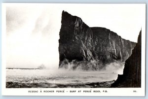 Quebec Canada Postcard Surf at Perce Rock c1940's Posted Vintage RPPC Photo