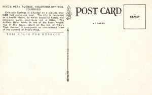 Vintage Postcard Pikes Peak Avenue Plateau Resorts Colorado Springs Colorado CO