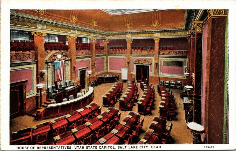 House Representatives Utah State Capitol Salt Lake City Vintage Postcard UNP Vtg 