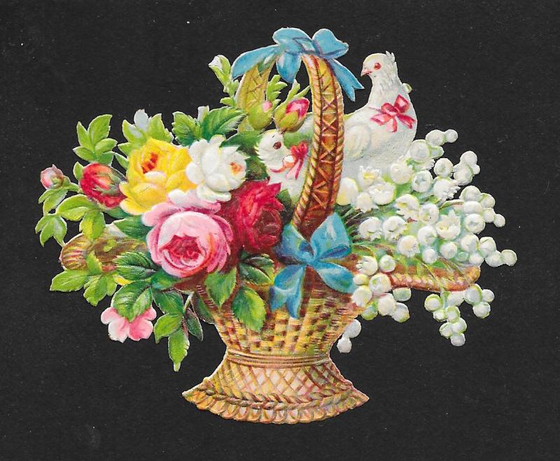 VICTORIAN TRADE CARD Die-Cut Basket of Flowers