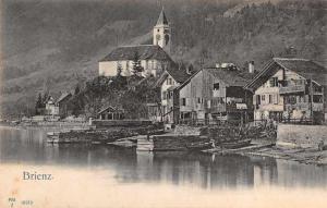 Brienz Switzerland view of town boats shore from water antique pc Z17985