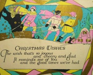 Art Deco Christmas Postcard Pink Blue Gold Unusual Design Plain Back USA Vintage