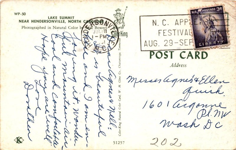 U.S., N. C. APPE, FESTIVAL, AUG. 29-SEP Postcard