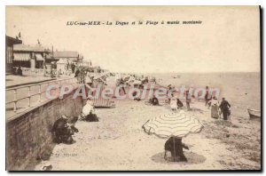 Postcard Old Luc sur Mer La Digue Beach and has rising tide