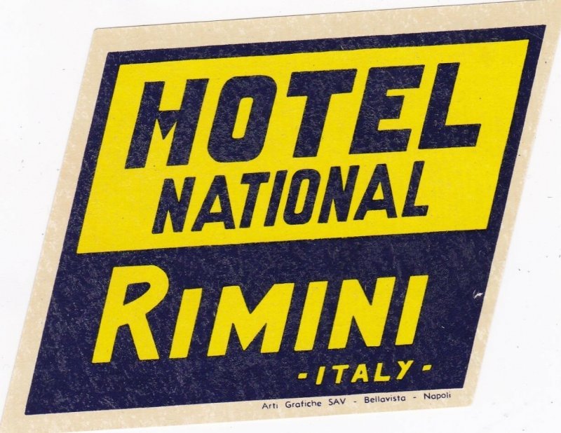 Italy Rimini Hotel National Vintage Luggage Label sk3389