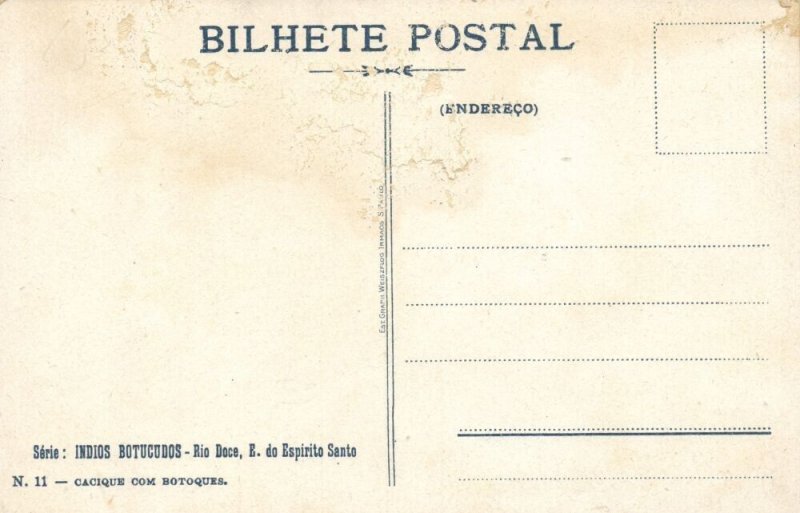 brazil, Indios Botucudos Aimoré Indians, Cacique com Botoques (1910s) Postcard