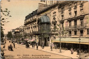 Vtg Paris France Boulevard St Martin Le Theatre de la Porte 1910s Postcard