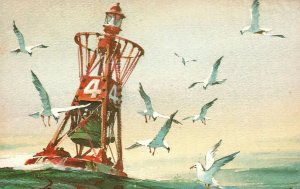 Vintage Postcard Seagulls Flying On The Ocean By Red Farm Studio Pawtucket RI