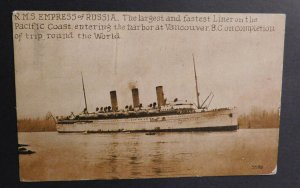 1910 Ship Postcard Cover From Victoria BC to Tulsa OK R.M.S. Empress of Russia