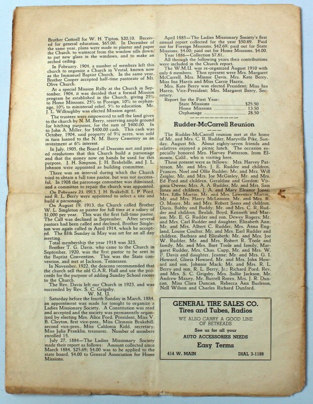 1937 Mt. Olive Messenger Knoxville Tennessee Baptist Church Newsletter
