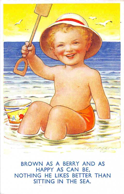 Little Boy Sitting in Sea Beach Bamforth Seaside Kiddy Series postcard