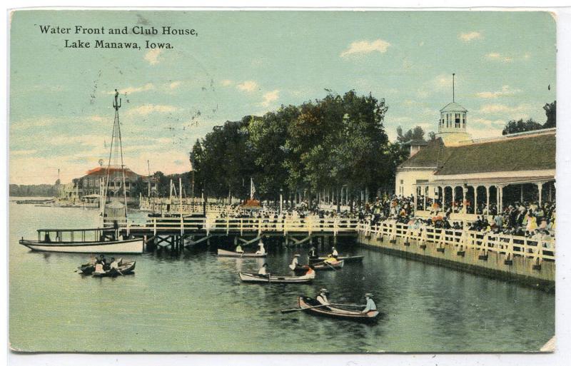 Boating Water Front Club House Lake Manawa Iowa 1911 postcard