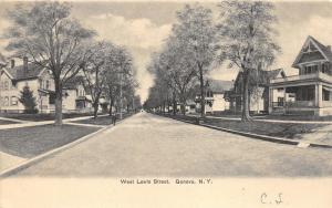 Geneva New York~West Lewis Street~Beautiful Homes on Both Sides~c1905 B&W Pc