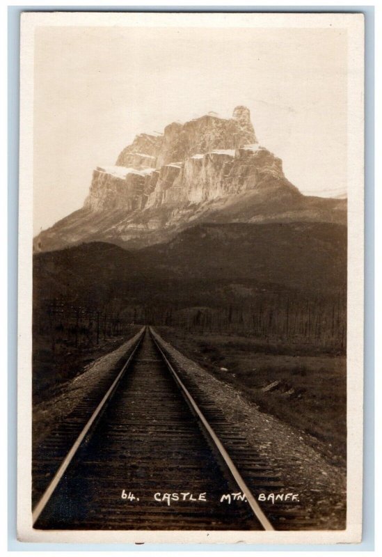 1926 Castle Mountain Banff Canada, Railroad Unposted Vintage RPPC Photo Postcard