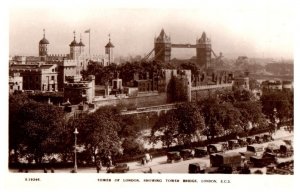 Tower Of London Showing Tower Bridge London England Black And White Postcard