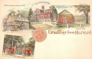 GREETINGS FROM HARVARD THE GATES HOLDEN CHAPEL PRESIDENT'S HOUSE POSTCARD (1895)