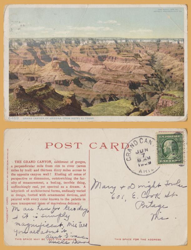 Grand canyon, AZ., Grand Canyon of Arizona from Hotel El Tovar - 1909