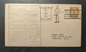 1934 USS Lexington Washingtons Birthday Navy Cover Fancy Ship Cancel Sunk Ship