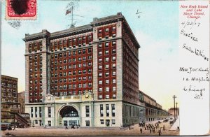 New Rock Island and Lake Shore Depot Chicago Illinois Vintage Postcard C096