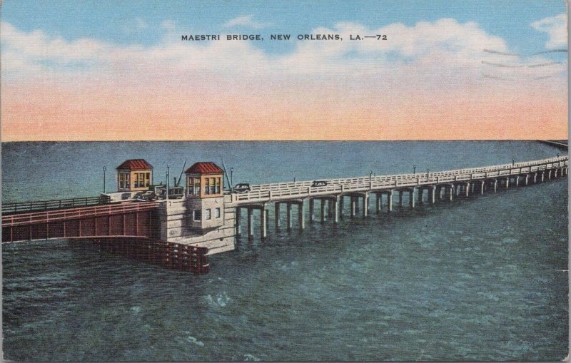 Postcard Maestri Bridge New Orleans LA 1950