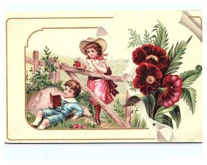 Valentine, Boy and , Pansies and Rose