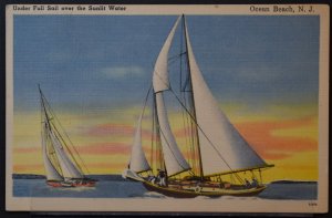 Ocean Beach, NJ - Under Full Sail over the Sunlit Water - 1950s