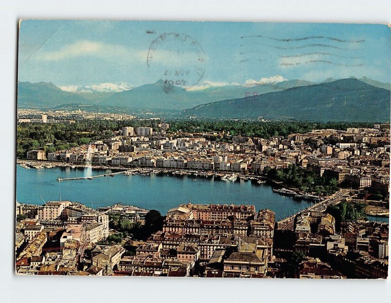 Postcard Geneva, la rade le jet d'eau et le Mont Blanc, Geneva, Switzerland