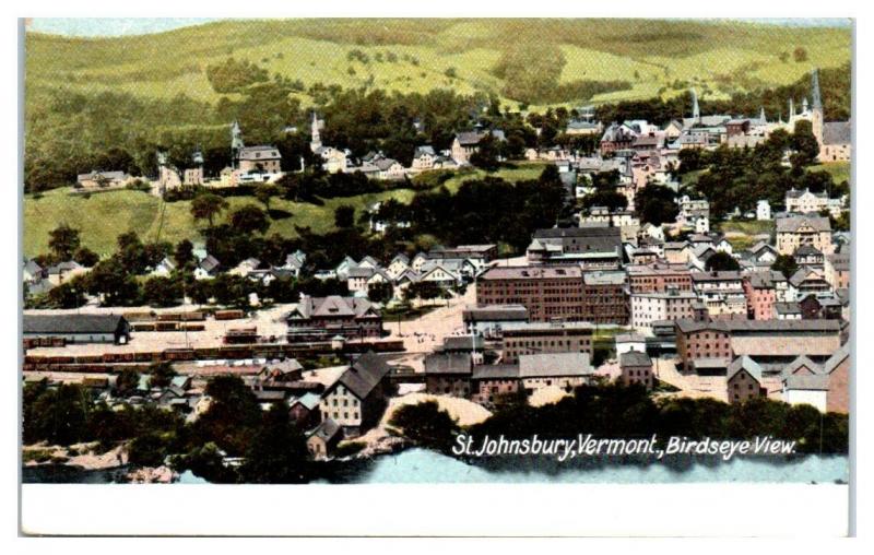 Early 1900s Bird's-Eye View St. Johnsbury, VT Postcard