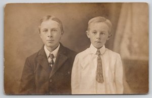 RPPC Cute Boys Hugo And Arthur Portrait of Brothers Real Photo Postcard T26