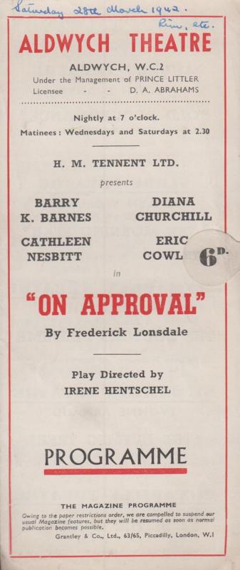 On Approval Aldwych Cathleen Nesbitt Diana Churchill Comedy London Theatre Pr...