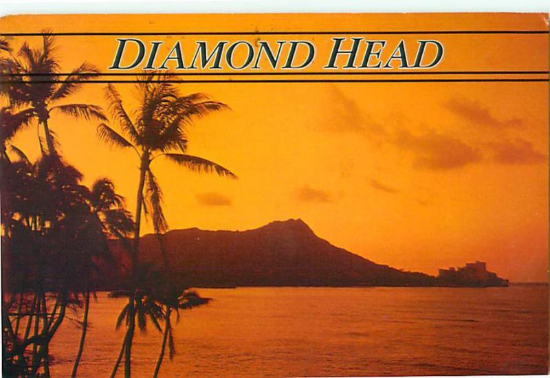 Diamond Head Dusk Palm Trees Waikiki Beach Hawaii Honolulu  Postcard  # 6957