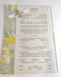 S.S. Lurline Vintage menu 1954 with toothpick