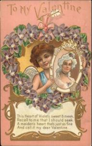 Valentine Cupid & Portriat of Victorian Woman c1910 Postcard #1