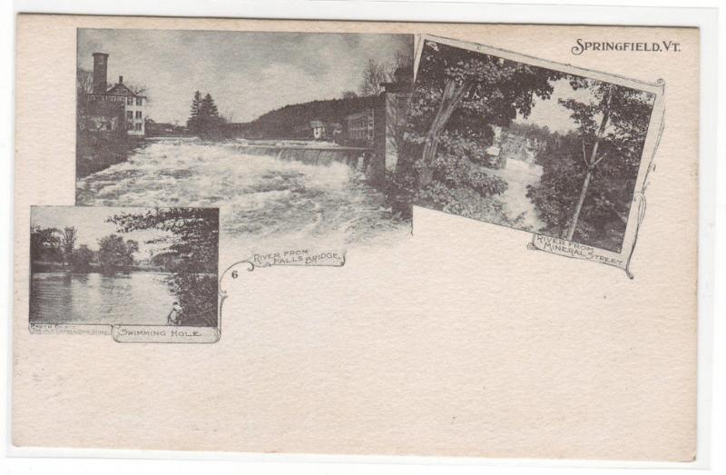 Multi Views of River Springfield Vermont 1907c postcard