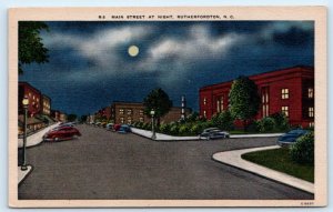 RUTHERFORDTON, NC North Carolina ~ MAIN STREET at NIGHT c1930s Cars Postcard