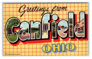 Large Letter Linen CANFIELD, Ohio OH ~ Mahoning County Curt Teich 1940s Postcard