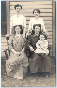 c1910s Look Alike Family Sisters? RPPC Outdoors Stone Face Women Girl House A174