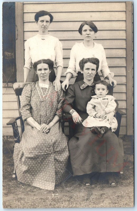 c1910s Look Alike Family Sisters? RPPC Outdoors Stone Face Women Girl House A174