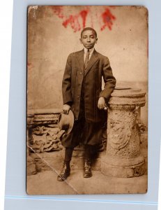 J94/ Interesting RPPC Postcard c1910 Black Americana African American Boy 227