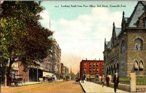 View South on Second Street from Post Office, Evansville IN Vintage Postcard L49